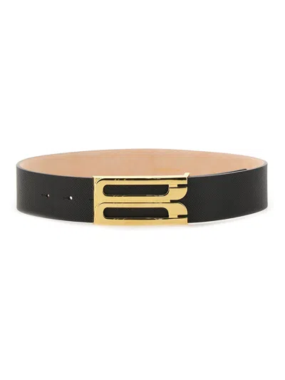 Victoria Beckham Leather Belt Adjustable Gold-tone Buckle In Black