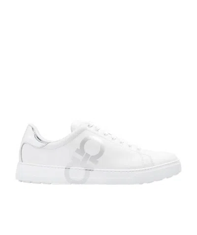 Ferragamo Gancini-print Lace-up Sneakers In White