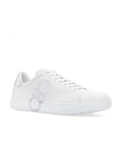 Ferragamo Gancini-print Lace-up Sneakers In White