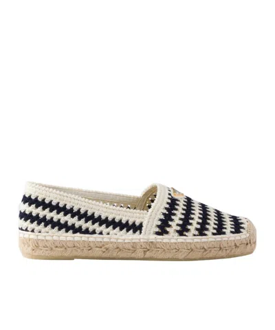 Prada Striped Crochet Espadrilles In Neutral