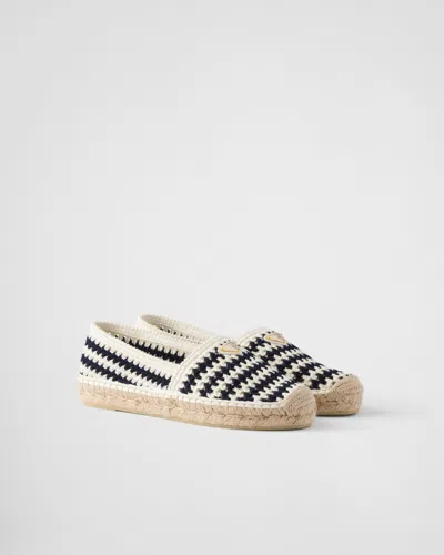 Prada Striped Crochet Espadrilles In Neutral