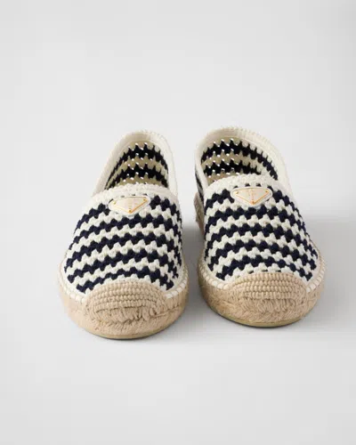 Prada Striped Crochet Espadrilles In Neutral