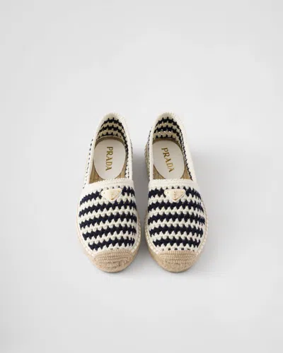 Prada Striped Crochet Espadrilles In Neutral