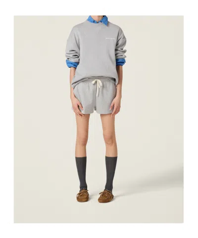Miu Miu Cotton Shorts With Drawstring And Elastic Waistband In Gray
