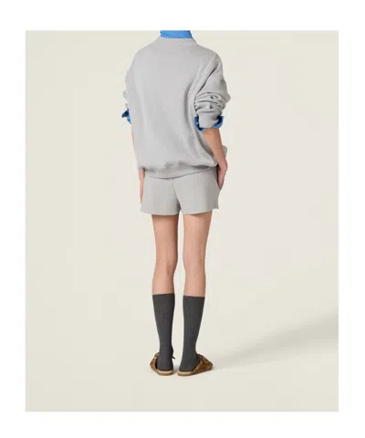 Miu Miu Cotton Shorts With Drawstring And Elastic Waistband In Gray