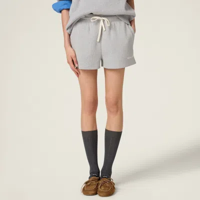 Miu Miu Cotton Shorts With Drawstring And Elastic Waistband In Gray