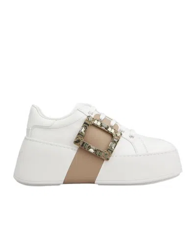 Roger Vivier Leather High-top Sneakers Crystal Buckle In White