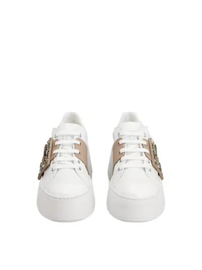 Roger Vivier Leather High-top Sneakers Crystal Buckle In White