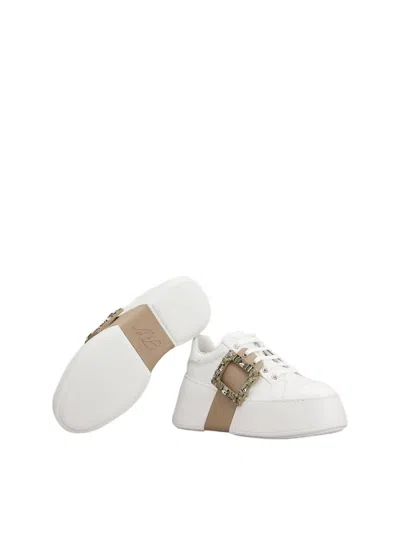 Roger Vivier Leather High-top Sneakers Crystal Buckle In White