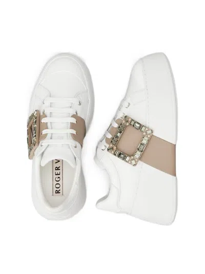 Roger Vivier Leather High-top Sneakers Crystal Buckle In White