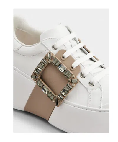Roger Vivier Leather High-top Sneakers Crystal Buckle In White