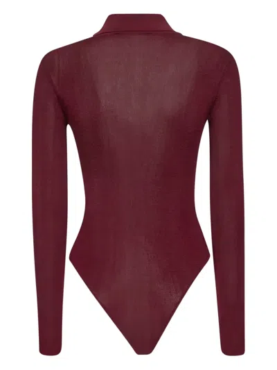 Self-portrait Burgundy Bodysuit With Collar And Front Buttons Self Portrait In Burgundy