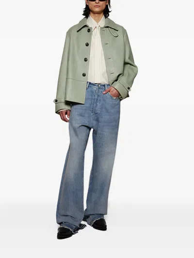 Bode Button-fastening Leather Jacket In Green