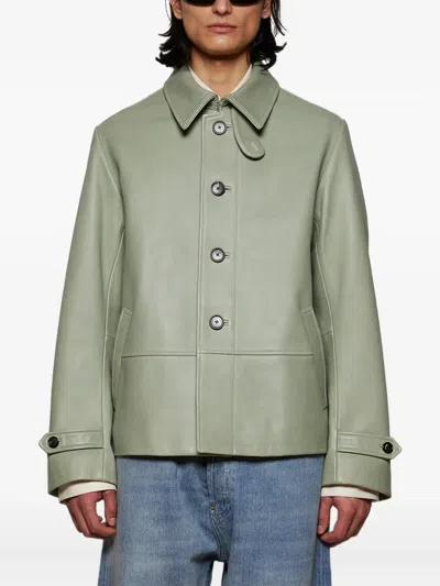 Bode Button-fastening Leather Jacket In Green