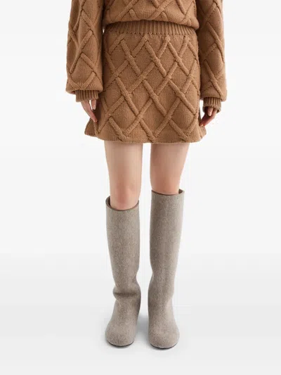 Jil Sander Wool Knit Mini Skirt In Brown