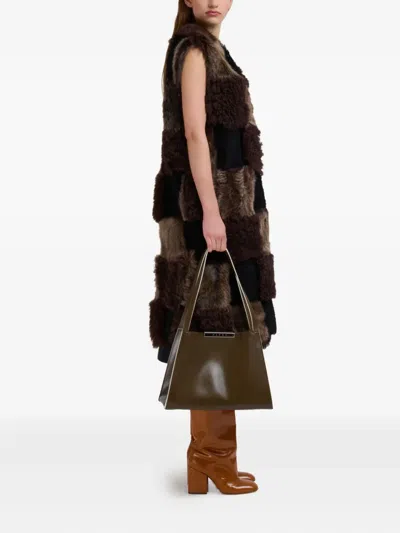 Marni Small Rectangular Tote Bag With Dual Handles In Brown