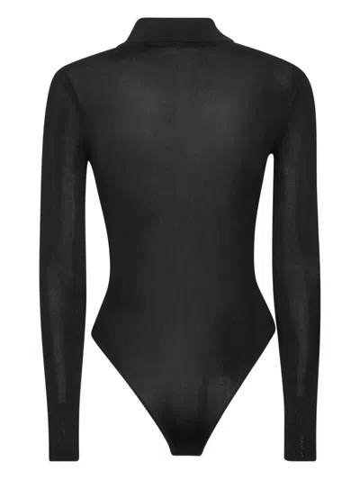 Self-portrait Self Portrait Women Black Viscose Knit Long-sleeved Bodysuit In Black