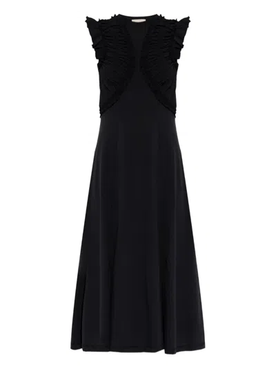 Ulla Johnson Shiva Sleeveless Ruffled Midi Dress In Noir In Black