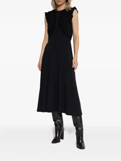 Ulla Johnson Shiva Sleeveless Ruffled Midi Dress In Noir In Black