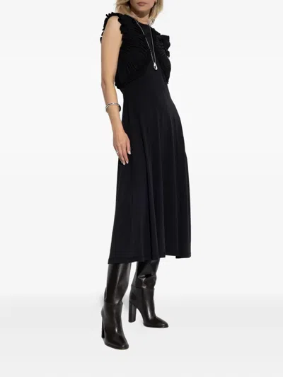 Ulla Johnson Shiva Sleeveless Ruffled Midi Dress In Noir In Black