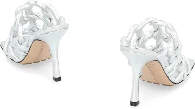 Bottega Veneta Stretch Metallic Leather Sandals In Gray
