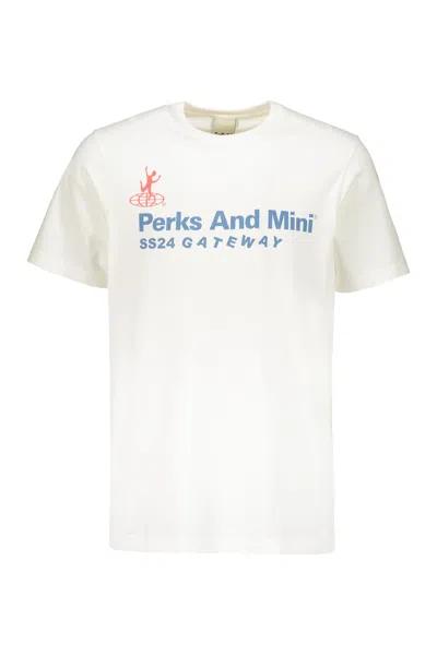 Perks And Mini Printed Cotton T-shirt In Neutral