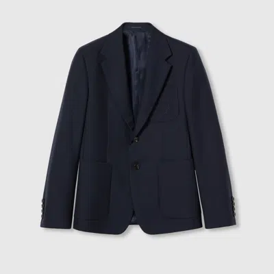 Gucci Drill Jacket With Liftboy Embroidery In Blue