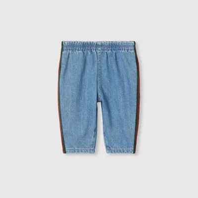 Gucci Denim Pants With Web In Blue