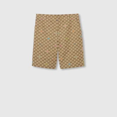 Gucci Men Beige Bermuda Pants With Belt Loops In Gg Canvas Man In Multi