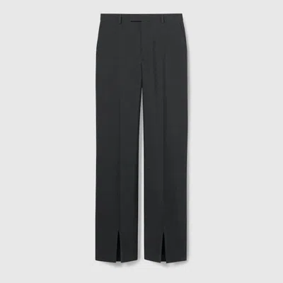 Gucci Wool Pant With Front Pleats And Side Slits In Gray
