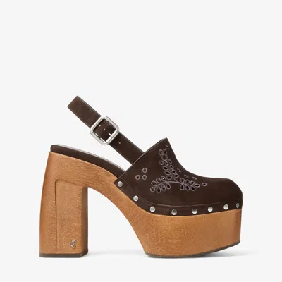 Jimmy Choo Embroidered Platform Sandals Studded Slingback In Brown