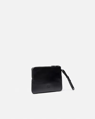 Pinko Square Wrist Clutch Bag With Uccellini Logo In Shiny Leather