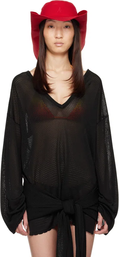 Attico Red Embroidered Hat In Red