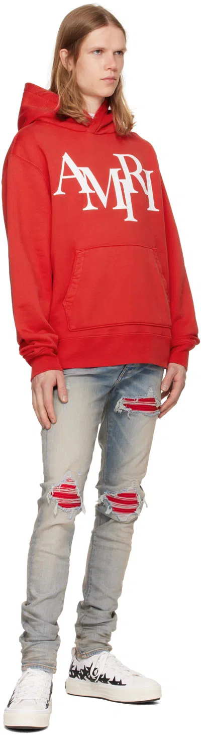 Amiri Mx1 Slim Fit Jeans With Distressed Red Accents In Blue
