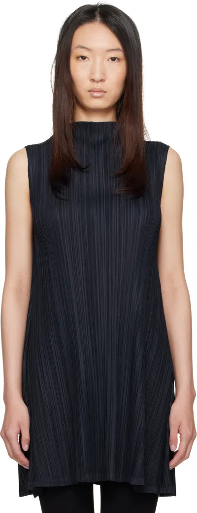 Issey Miyake Navy Mid-april Mellow Pleats Tunic In Animal Print