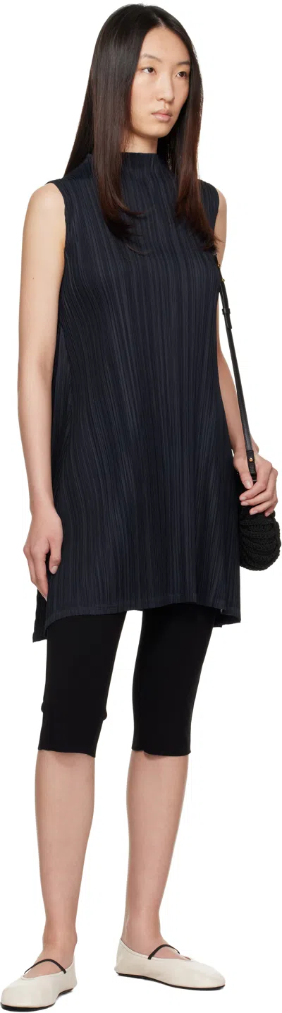 Issey Miyake Navy Mid-april Mellow Pleats Tunic In Animal Print