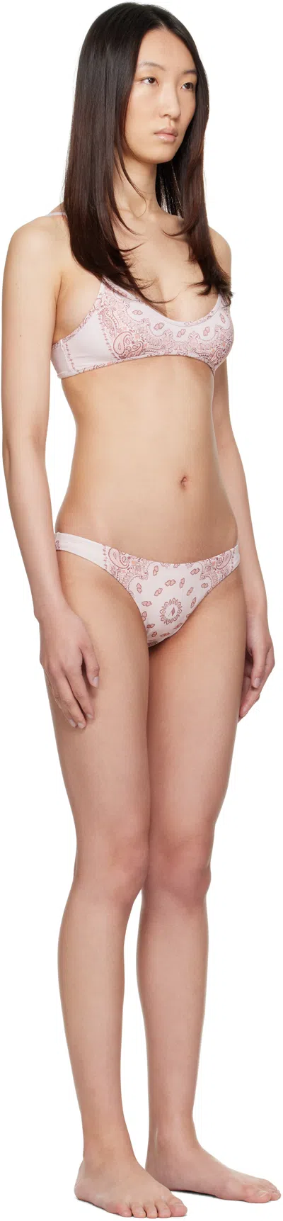 Attico Pink Bikini With Spaghetti Straps And All-over Print In Tech Fabric Stretch Woman In Neutral