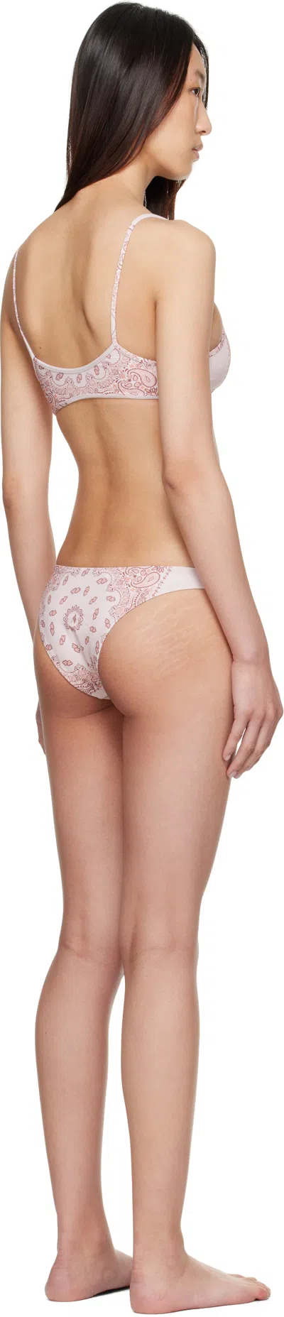 Attico Pink Bikini With Spaghetti Straps And All-over Print In Tech Fabric Stretch Woman In Neutral