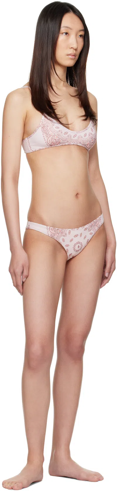 Attico Pink Bikini With Spaghetti Straps And All-over Print In Tech Fabric Stretch Woman In Neutral