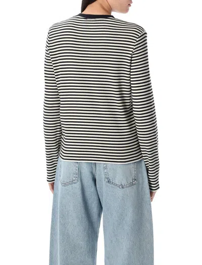 Anine Bing Alessia Long Sleeve Tee In Cream And Black Stripe