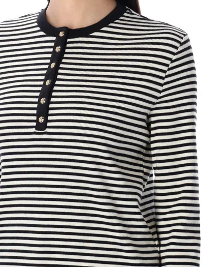 Anine Bing Alessia Long Sleeve Tee In Cream And Black Stripe