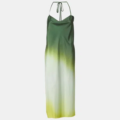 Pre-owned Rat & Bao Ombre Green/multicolor Satin Halter Neck Long Dress Xs