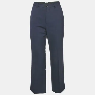 Pre-owned Miu Miu Navy Blue Wool Tailored Trousers M