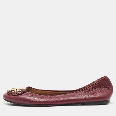 Pre-owned Tory Burch Dark Red Leather Reva Ballet Flats Size 36