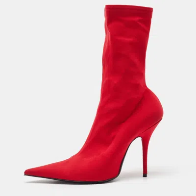 Pre-owned Balenciaga Red Stretch Fabric Knife Pointed Toe Sock Mid Calf Boots Size 39