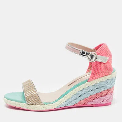 Pre-owned Sophia Webster Multicolor Fabric And Leather Lucita Wedge Sandals Size 41.5