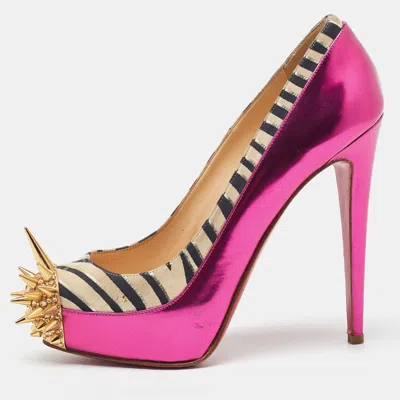 Pre-owned Christian Louboutin Multicolor Zebra Print Suede And Leather Asteroid Platform Pumps Size 38