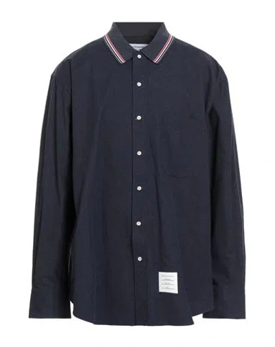 Thom Browne Oversized Cotton Flannel Shirt With Iconic Detail In Blue