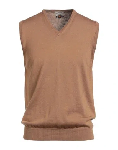 Heritage Man Sweater Camel Size 40 Merino Wool In Neutral