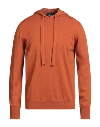 Alpha Studio Man Sweater Rust Size 40 Merino Wool In Orange